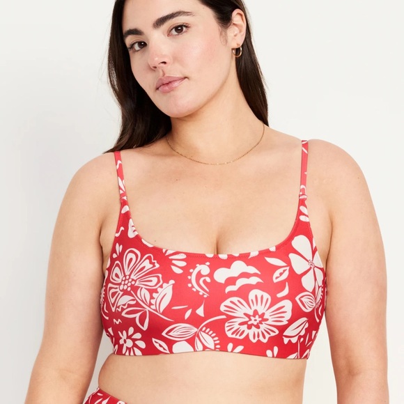 NWT OLD NAVY Scoop-Neck Bikini Swim Tops Color: Bold Red Floral - Picture 6 of 11